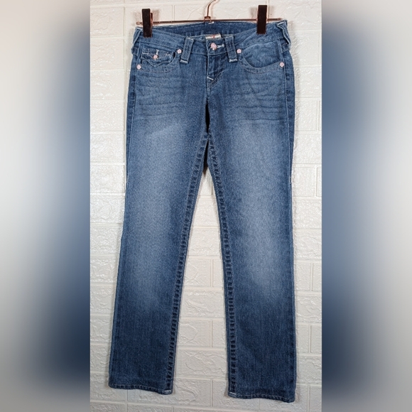 338-True Religion Women's Classic Blue Straight Leg Jeans - Picture 7 of 8